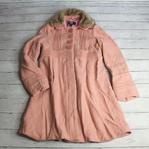 Coffee Shop Vintage Women's Long Winter Coat Size M Pink Wool Faux Fur